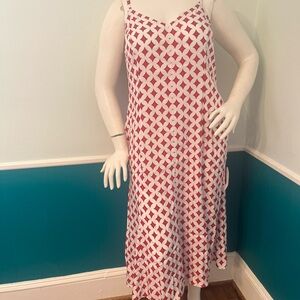 Red and White Geometric Slip Dress